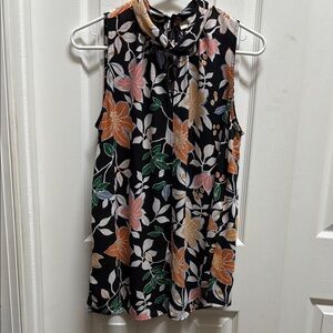 LOFT Mixed-Media Sleeveless Top - Black, Orange, Green